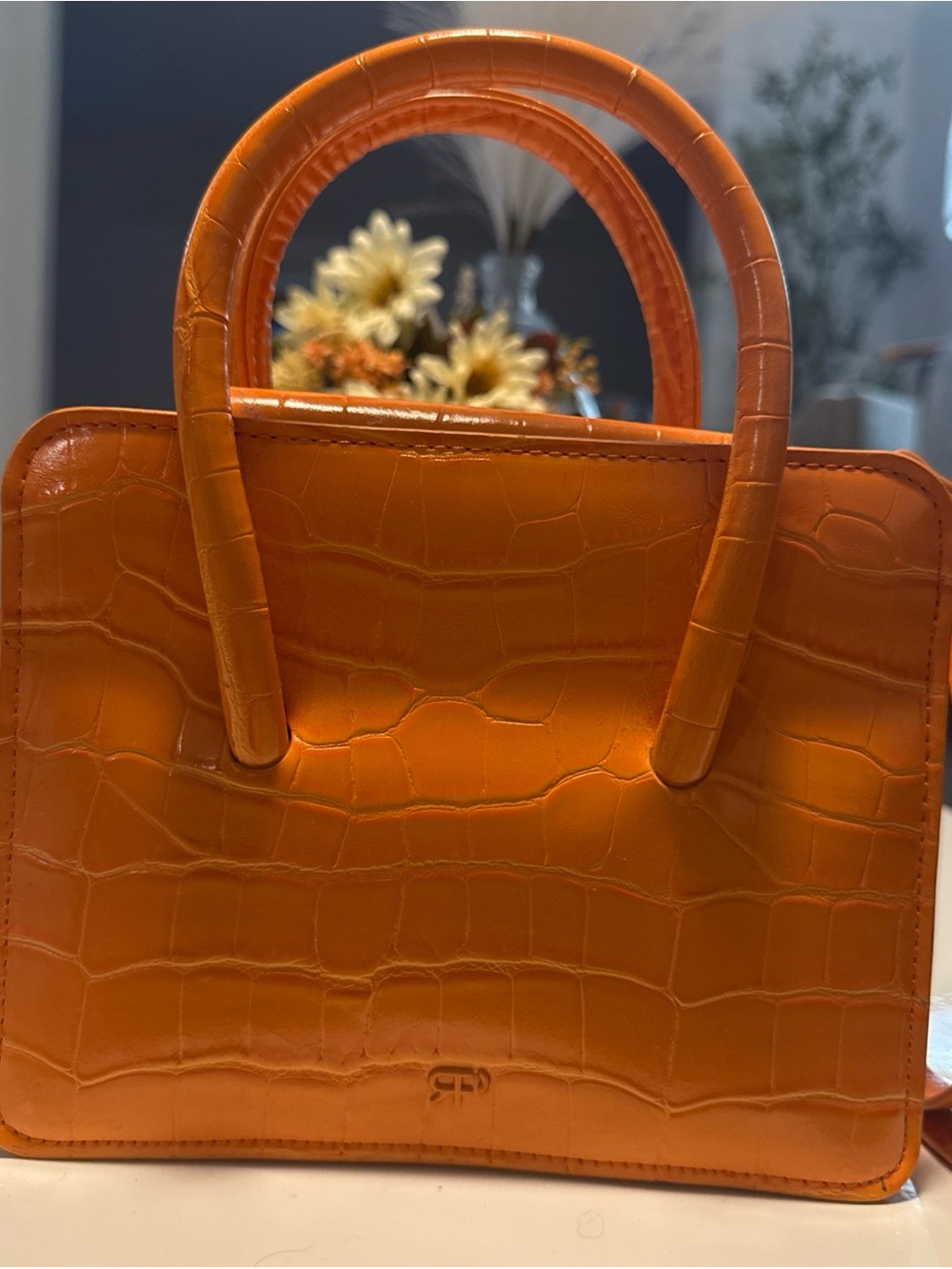Parfois Croc-Embossed Orange Top-Handle/ Cross-Body Women’s Bag